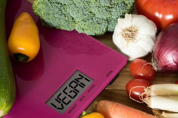 istock Vegetables, kitchen scales and vegan 1201452742