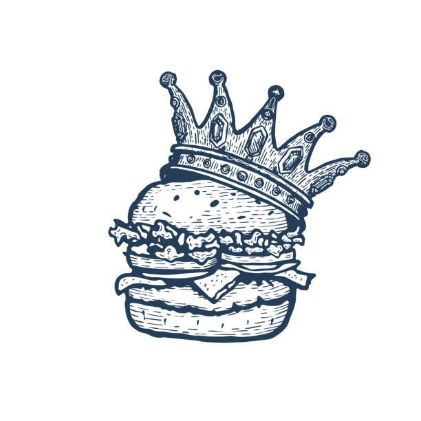 ilustraciones, imágenes clip art, dibujos animados e iconos de stock de hamburguesa con logotipo de comida rápida dibujado a mano. vector - computer graphic meat barbecue chicken food