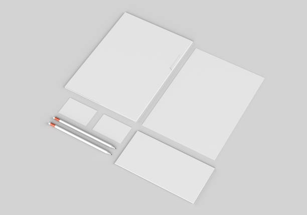 istock Base white stationery mockup template for branding identity on gray background for graphic designers presentations and portfolios. 3D rendering. 1201455025