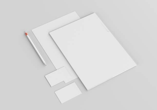 Base white stationery mockup template for branding identity on gray background for graphic designers presentations and portfolios. 3D rendering.