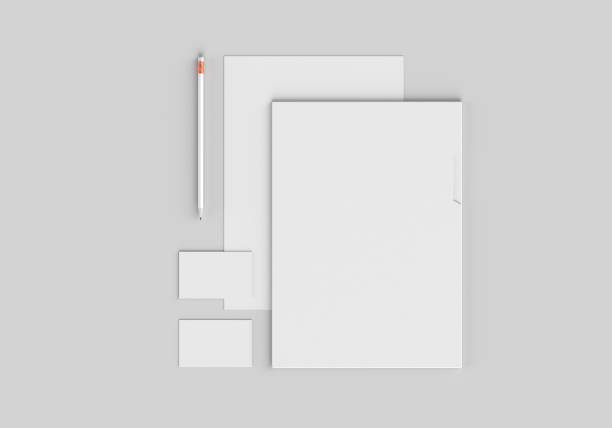 istock Base white stationery mockup template for branding identity on gray background for graphic designers presentations and portfolios. 3D rendering. 1201455031