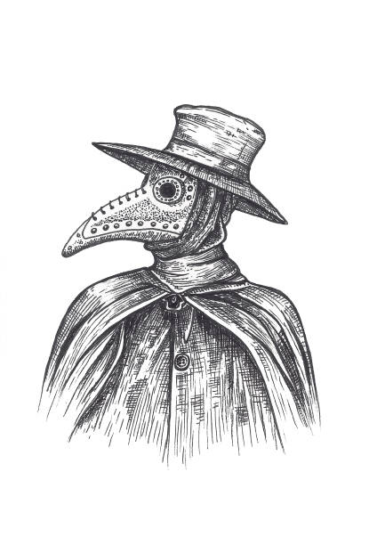 Doctor of the Black Plague Ink illustration of doctor of the Black Death, with his characteristic mask. circa 14th century stock illustrations