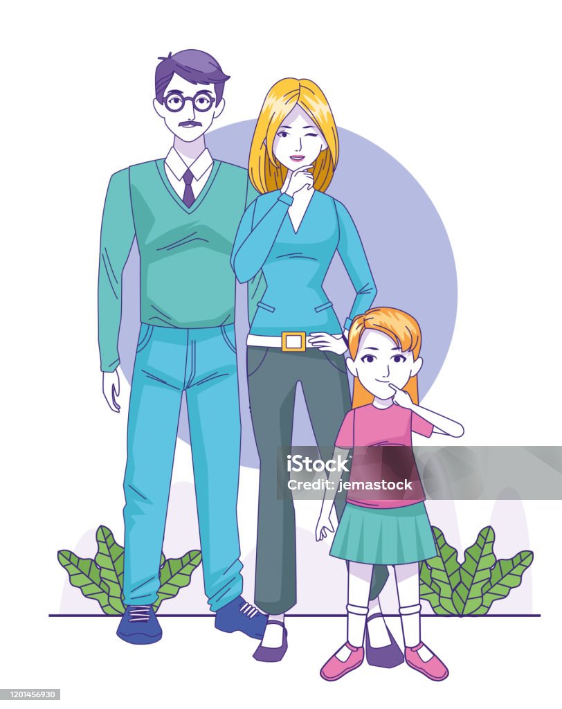 Cartoon Happy Family With Little Girl Standing Colorful Design Stock  Illustration - Download Image Now - iStock