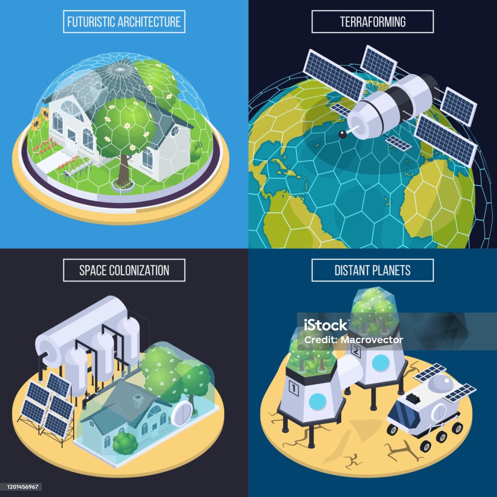 Graphson Space Colonization Space Colonization Terraforming Isometric 2x2 Stock Illustration ...