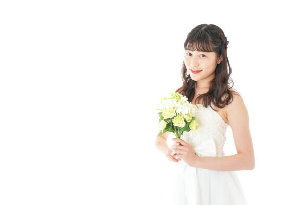 Young woman in dress having a bouquet