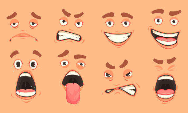 cartoon niedlichen mund männer set - grimacing stock-grafiken, -clipart, -cartoons und -symbole