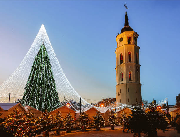 istock Christmas tree on Cathedral square of Vilnius 1201461029