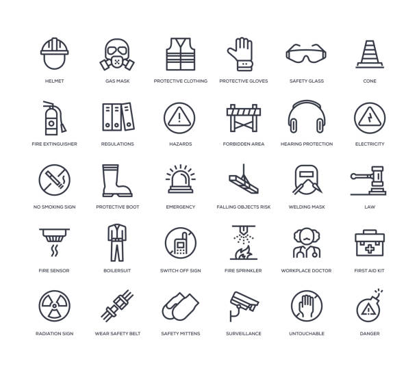 Work Safety Icon Set 30 Work Safety Icons - Line Series occupational safety and health stock illustrations