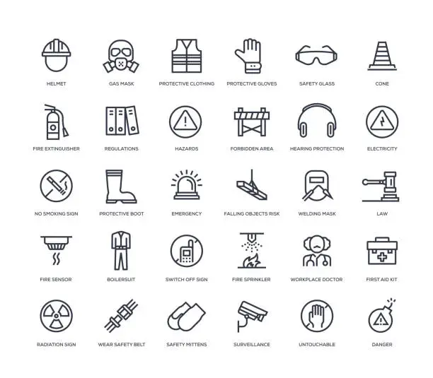 Vector illustration of Work Safety Icon Set