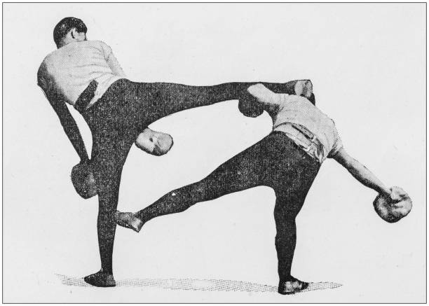 Antique photo: Kickboxing Antique photo: Kickboxing martial arts photos stock illustrations