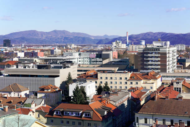 istock Panoramic view on city Ljubljana with mountains 1201467176