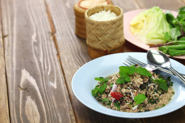 istock larb moo, pork type of Lao minced meat salad 1201467203