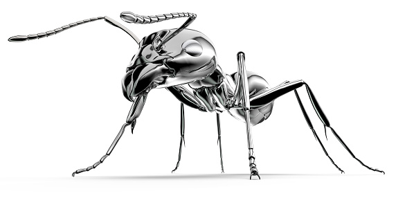 giant metal robot  ant isolated on white , 3D illustration