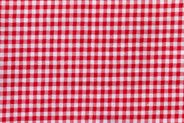 istock Red and white checkered fabric texture. Bright colored cotton background 1201472164