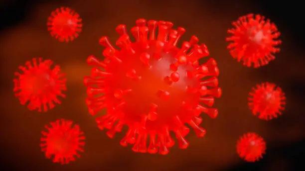 Coronaviruses closeup view, colorful illustration.