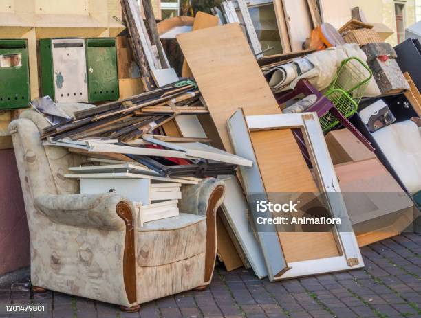Bulky Waste On The Road Stock Photo - Download Image Now - Garbage, Decluttering, Large