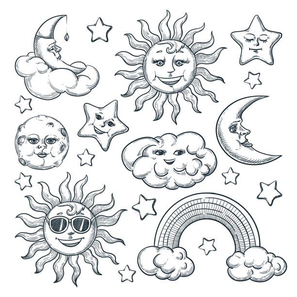 172 Cartoon Of The Sun Moon Stars Tattoo Designs Illustrations & Clip Art -  iStock