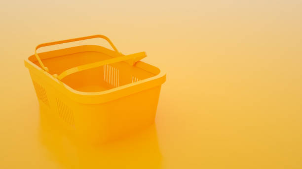 istock Food basket on yellow background. 3d illustration 1201482939