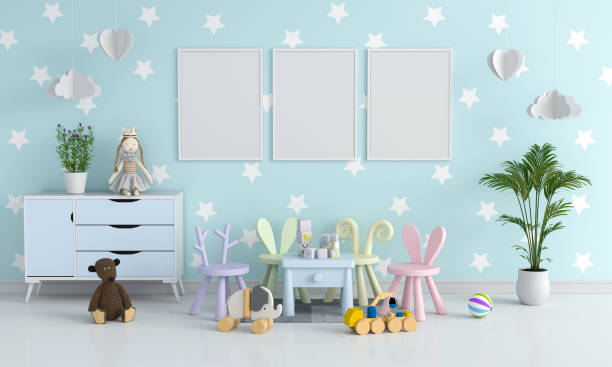 istock Three blank photo frame for mockup in child room 1201485201