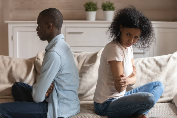 istock Mad biracial couple avoid talking after family fight 1201492845