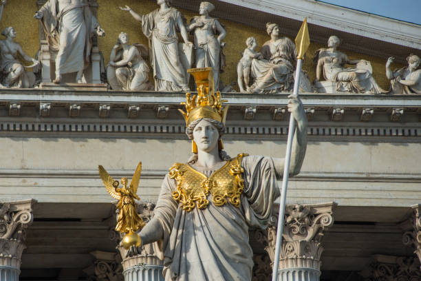 Pallas Athena statue Pallas Athena statue at the Parliament Building, Vienna, Austria. ringstraße boulevard stock pictures, royalty-free photos & images