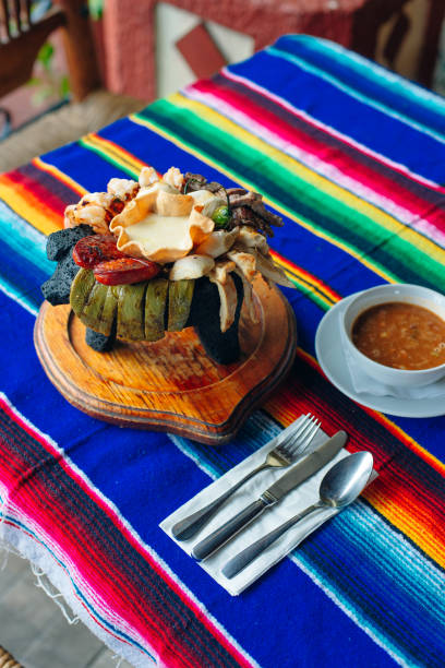 istock Assorted mexican meat dish sauces with soup in mexican restaurant. 1201494666