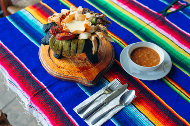 istock Assorted mexican meat dish sauces with soup in mexican restaurant. 1201494669