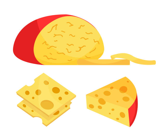 ilustrações de stock, clip art, desenhos animados e ícones de sliced cheese. modern flat style realistic vector illustration icons, isolated on white background - cheese wheel cheese cheddar wheel