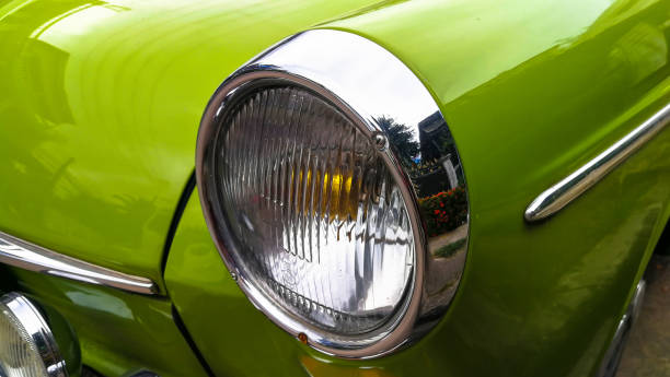 Sweden, Behind, Car, Rear View, Vintage Car Closeup the front headlight and grill of old classic car with vintage style in garage car classic light tail stock pictures, royalty-free photos & images