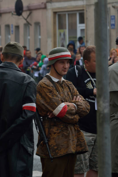 Sianow,POLAND - AUG 01.2019 :  Reconstruction of Warsaw uprisig 1944. August 01, 2019 in Sianów,Poland