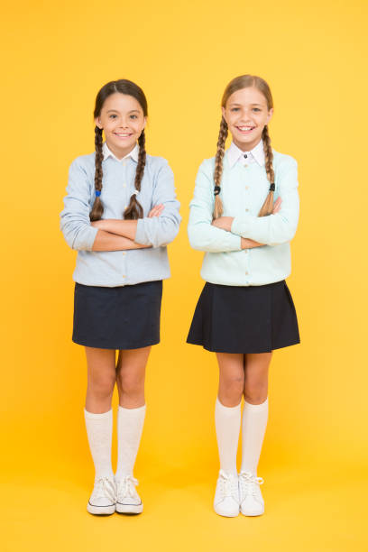 istock Cheerful mood concept. School friendship. Support and friendship. Problem relations. Friendly relationship. Friendship goals. Cute school girls classmates. First school day. Sisterhood and friendship 1201500016