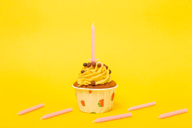 istock Birthday Homemade Cupcake with candle 1201500811