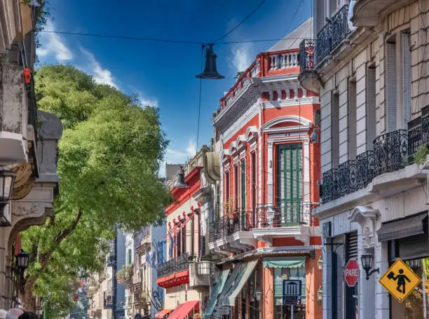 Photo of The streets of San Telmo, the oldest neighborhood in Buenos Aires, amidst the cobblestone streets and old colonial architecture, Argentina