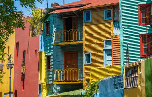 Colorful Caminto street scenes in La Boca, the oldest working-class neighborhood of Buenos Aires, Argentina.