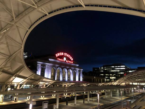 Denver, Colorado - January 17, 2020: Denver Union Station view at night