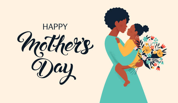 illustrazioni stock, clip art, cartoni animati e icone di tendenza di madre silhouette con il suo bambino. carta della festa della mamma felice. illustrazione vettoriale con bella donna e bambino. - mothers day or children and female and mother not icons not fathers day not tulips not backgrounds