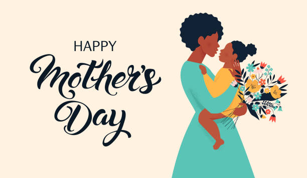 ilustrações de stock, clip art, desenhos animados e ícones de mother silhouette with her baby. card of happy mothers day. vector illustration with beautiful woman and child. - mulher bebé