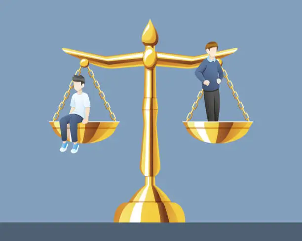 Vector illustration of Scales of justice with the same weight