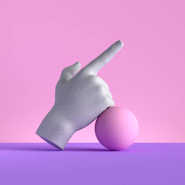 istock 3d render, mannequin hand and ball, finger pointing up, direction gesture, isolated on pink background, minimal fashion concept, simple clean design. Limb prosthesis 1201519699