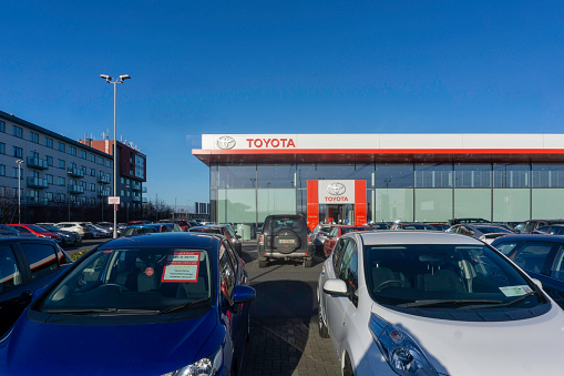 A Toyota car showroom in the Liffey Valley Motor Mall in West Dublin, ireland.