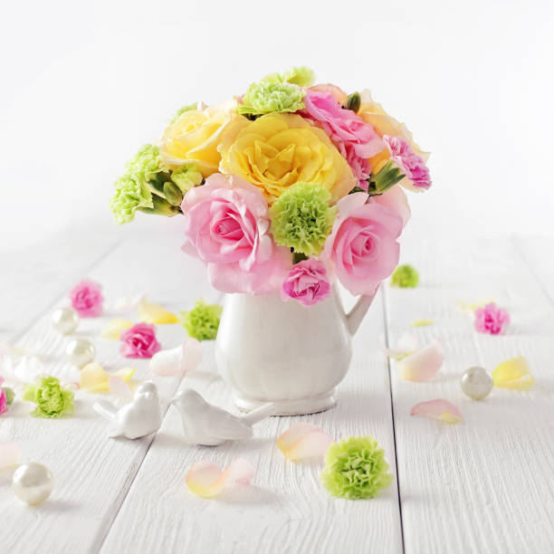 colorful flowers in a vase. bouquet for birthday, wedding, mothers day, valentines day or another occasion