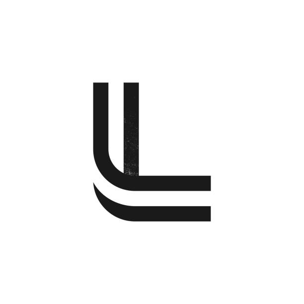 L letter logo formed by two parallel lines with noise texture. Vector black and white typeface for labels, headlines, posters, cards etc. script letter l stock illustrations