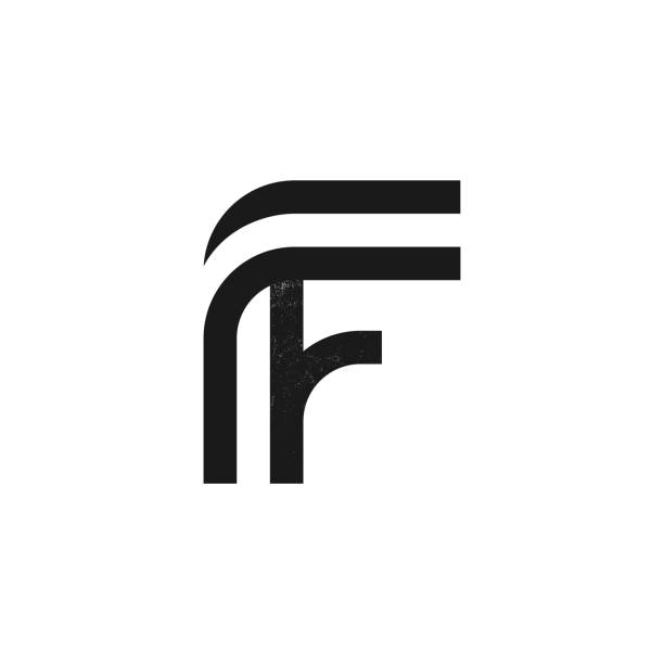 ilustrações de stock, clip art, desenhos animados e ícones de f letter logo formed by two parallel lines with noise texture. - f