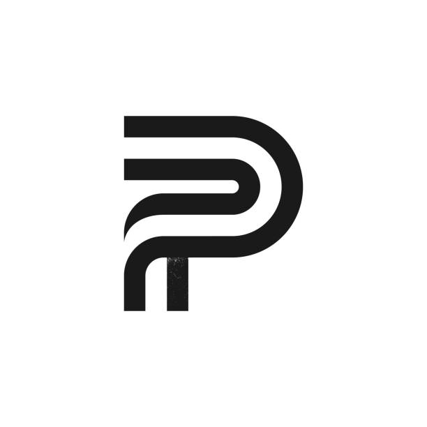 illustrations, cliparts, dessins animés et icônes de logo de lettre de p formé par deux lignes parallèles avec la texture de bruit. - letter p