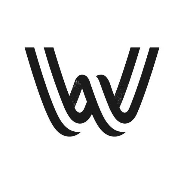 Vector illustration of W letter logo formed by two parallel lines with noise texture.