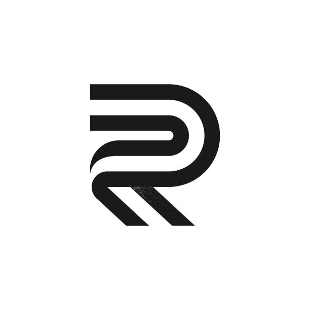 ilustrações de stock, clip art, desenhos animados e ícones de r letter logo formed by two parallel lines with noise texture. - symbol sign vector letter r