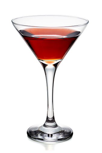 Red Drink in Martini Glass Isolated on White Background With Clipping Path