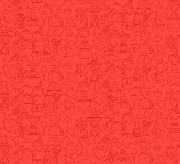 mexikanische kultur vektor nahtloses muster - mexikanische küche stock-grafiken, -clipart, -cartoons und -symbole