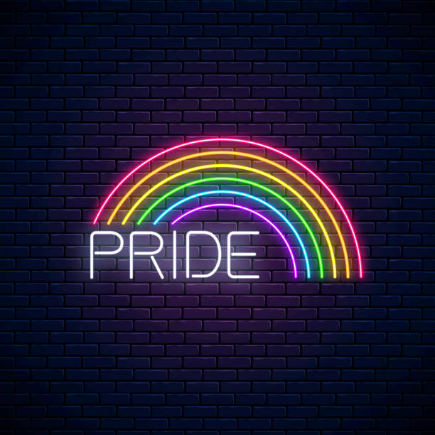 neon lgbt regenbogen mit stolz text. stolz zeichen design-vorlage, lgbt-logo, bisexuelle, homosexuell und transgender-rechte banner - pride month stock-grafiken, -clipart, -cartoons und -symbole