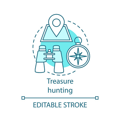 Treasure hunting concept icon. Family time together idea thin line illustration. Searching for retrieve artifacts. Physical search for treasure. Vector isolated outline drawing. Editable stroke